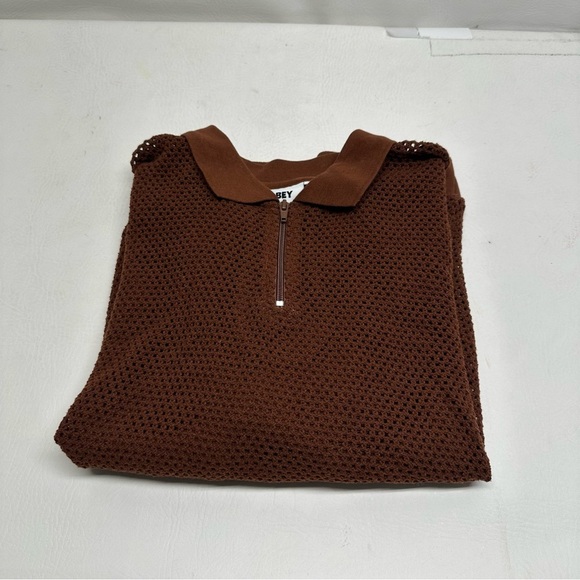 OBEY MESH ZIP Men's Brown Polo Shirt SIZE M - Picture 9 of 9
